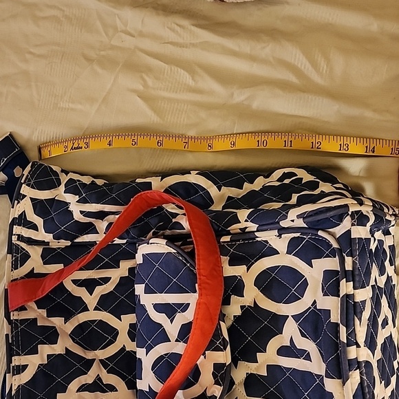 Nwot Emma and Chloe tote blue/white lattice  retro colors preppy zip pockets - Picture 10 of 11